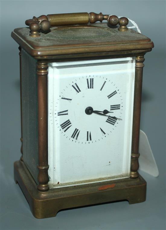 French brass carriage timepiece with outer case